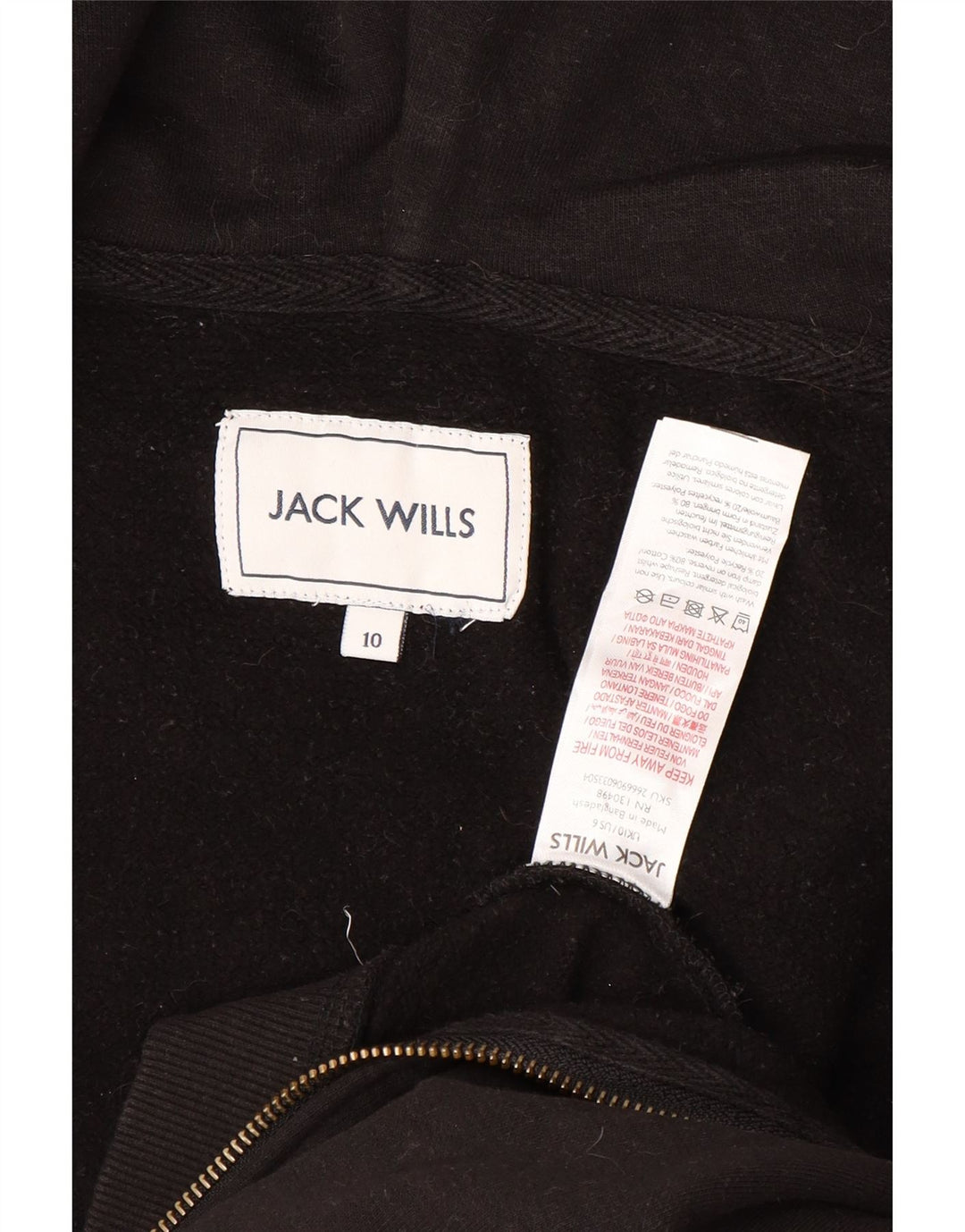 JACK WILLS Suéter feminino oversized com capuz e zíper Reino Unido 10 pequeno preto