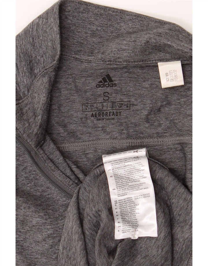 Adidas masculino Aeroready Zip Neck Top manga comprida pequeno cinza manchado poliéster