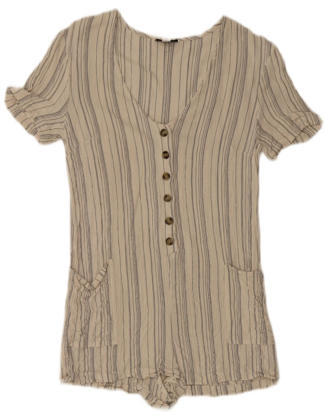 Macacão feminino Topshop UK 12 viscose listrada bege médio