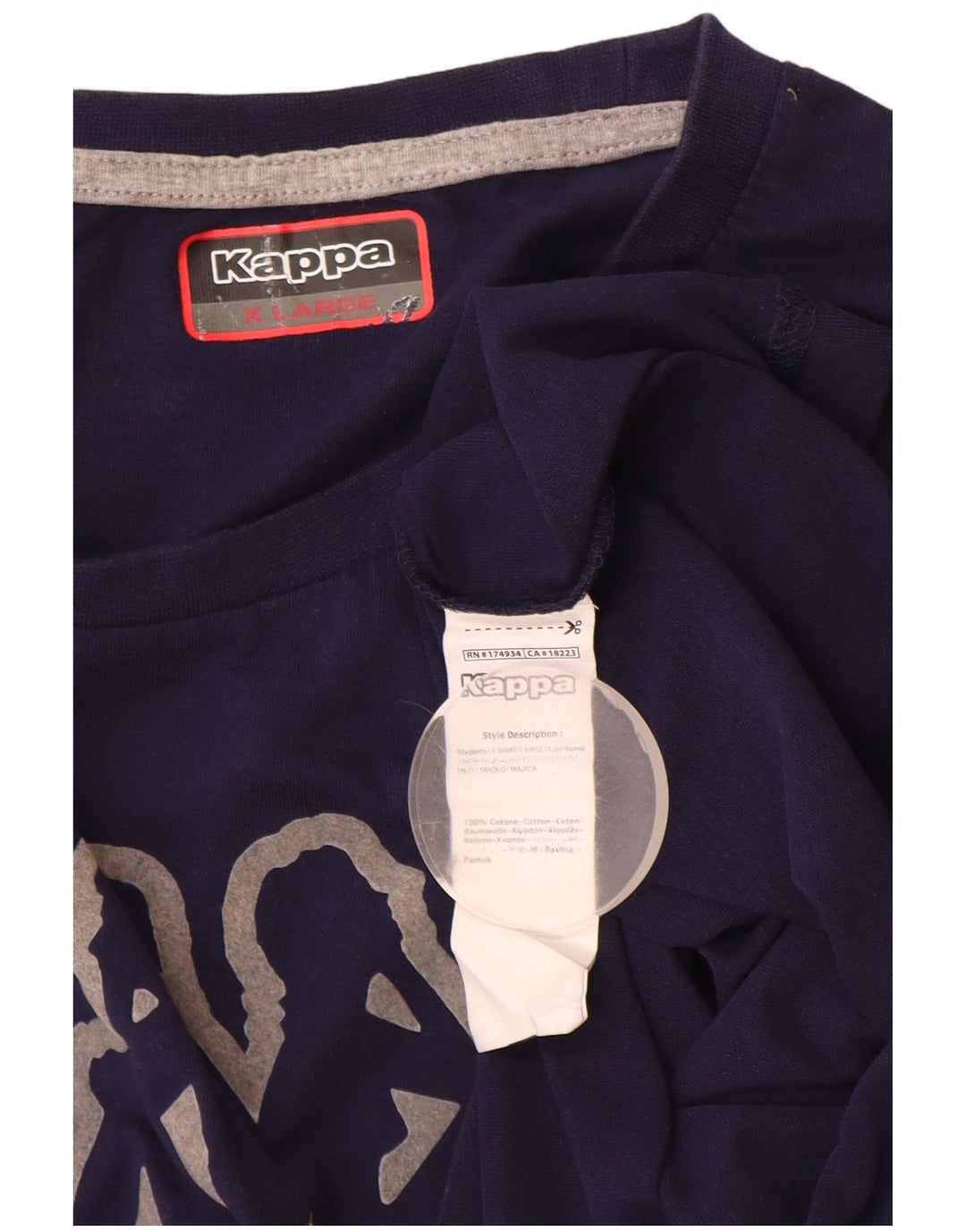 Top gráfico masculino Kappa manga comprida XL azul marinho algodão