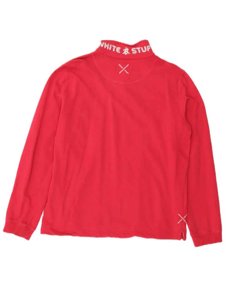 Moletom feminino com zíper e gola branca da White Stuff Reino Unido 12 algodão rosa médio