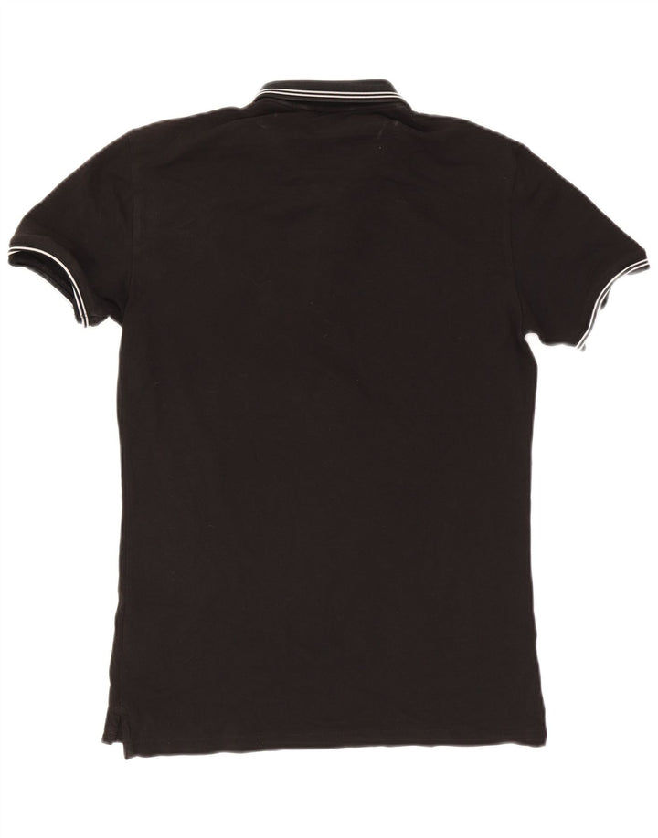 Camisa polo masculina Armani Jeans média preta listrada de algodão