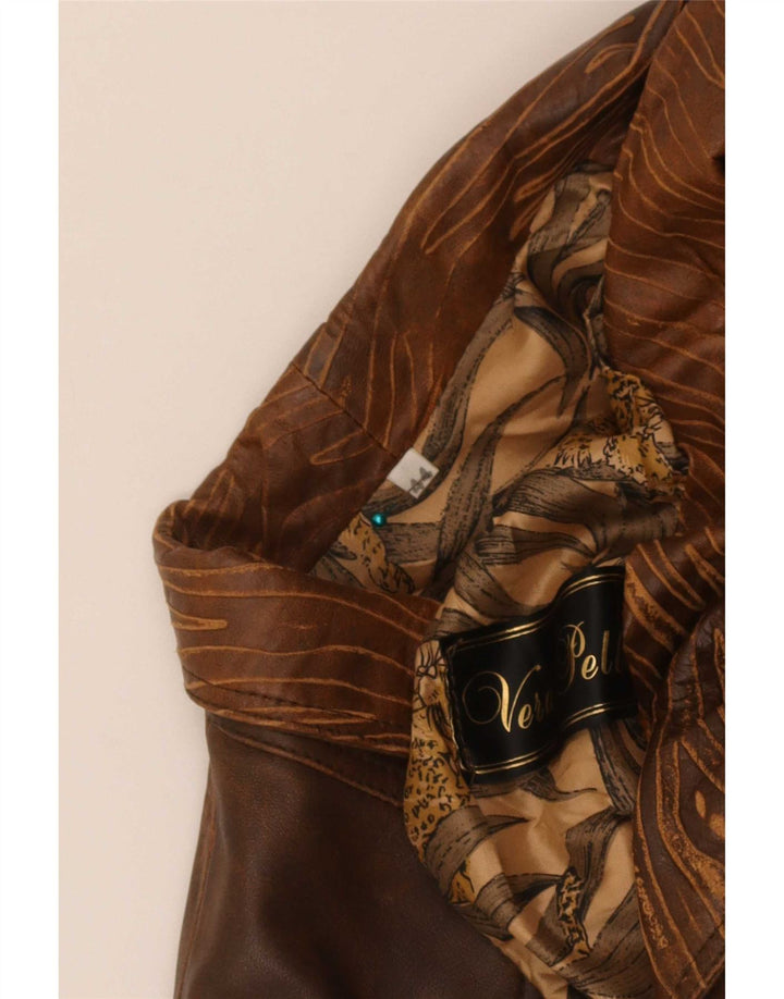 Jaqueta de couro bomber feminina vintage IT 44 motociclista marrom médio tie-dye