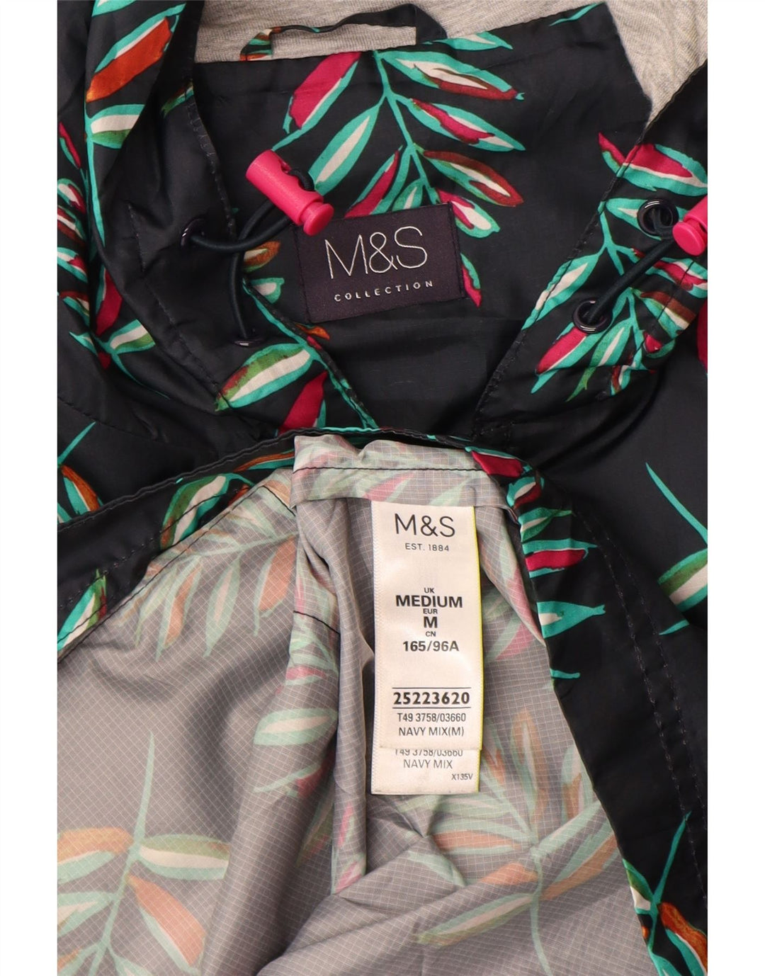 Jaqueta parka feminina com capuz MARKS & SPENCER Reino Unido 14 médio azul marinho floral