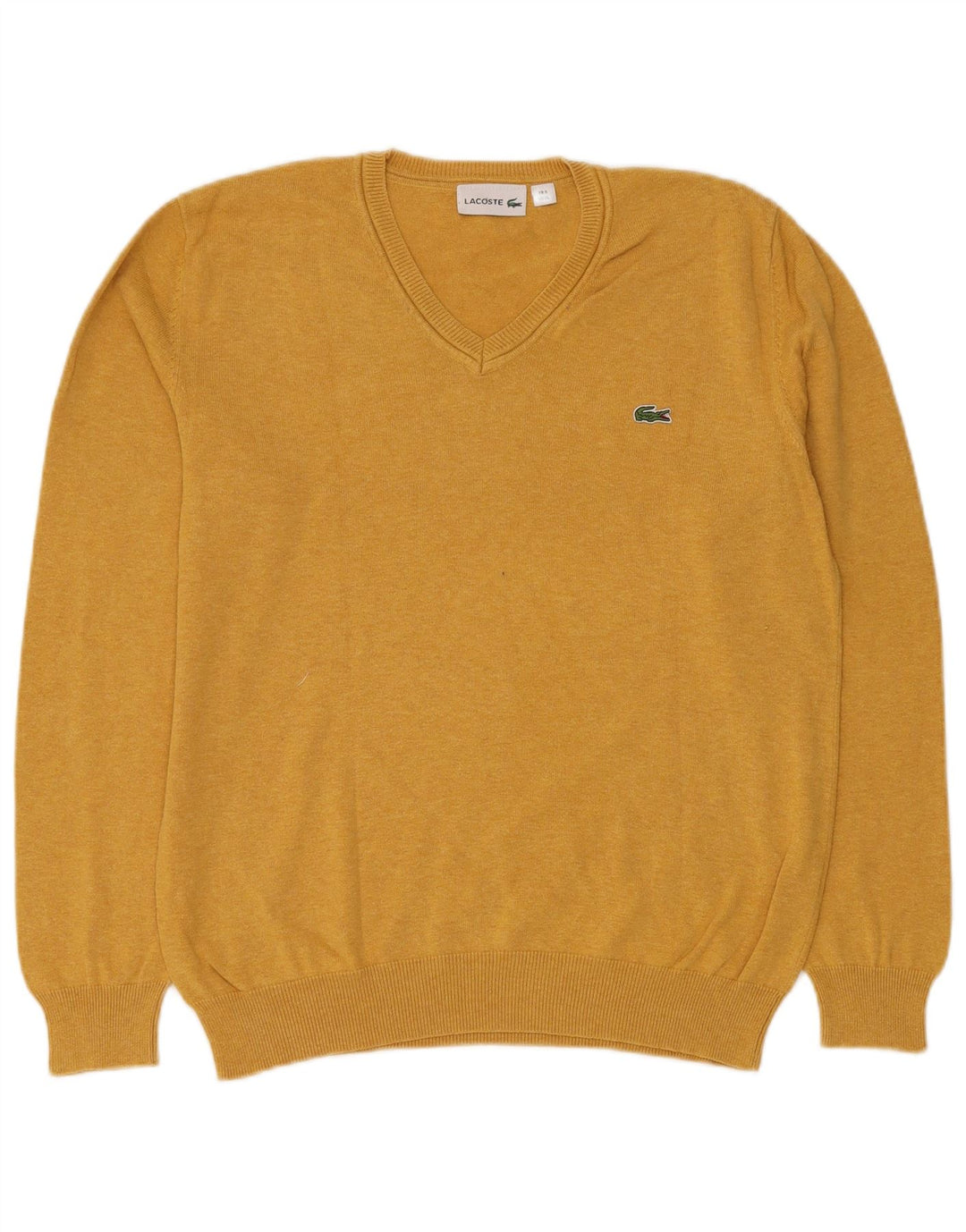 Suéter masculino LACOSTE com decote em V tamanho 5 grande algodão amarelo