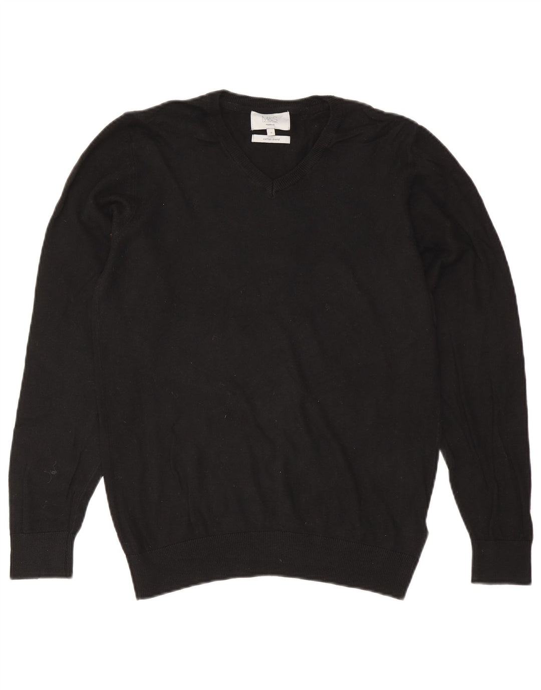 Suéter masculino Marks & Spencer de ajuste regular com decote em V, pequeno algodão preto