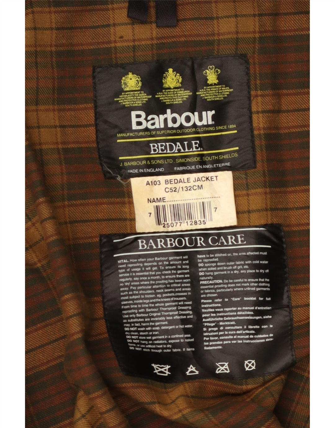 Jaqueta masculina de algodão encerado BARBOUR Bedale tamanho 52 2XL algodão marrom