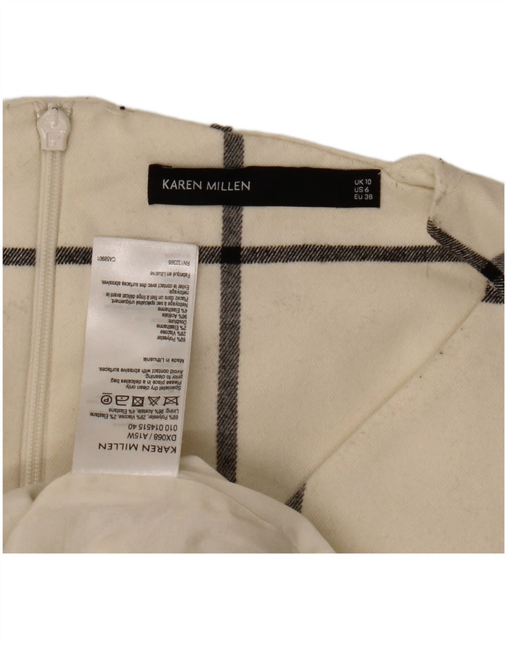 Vestido bainha feminino Karen Millen Reino Unido 10 pequeno poliéster xadrez branco
