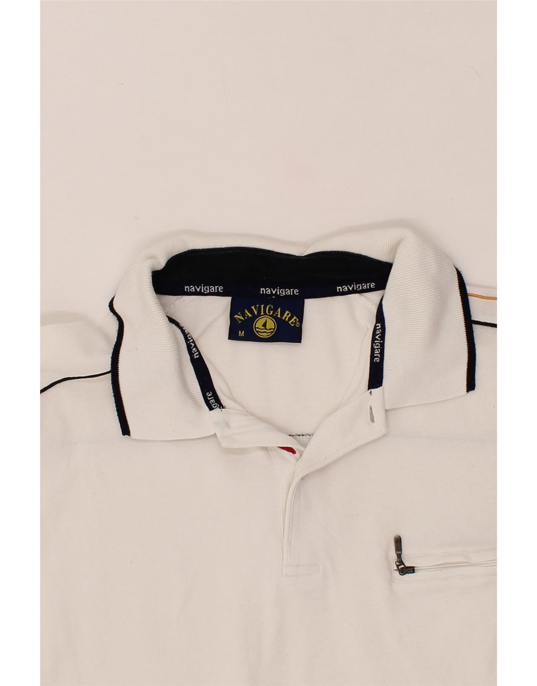 NAVIGARE Mens Graphic Polo Shirt Medium White Cotton Vintage Navigare and Second-Hand Navigare from Messina Hembry 