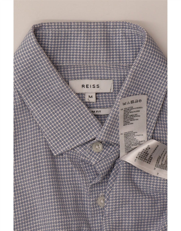 Camisa masculina Reiss Slim Fit médio azul houndstooth algodão