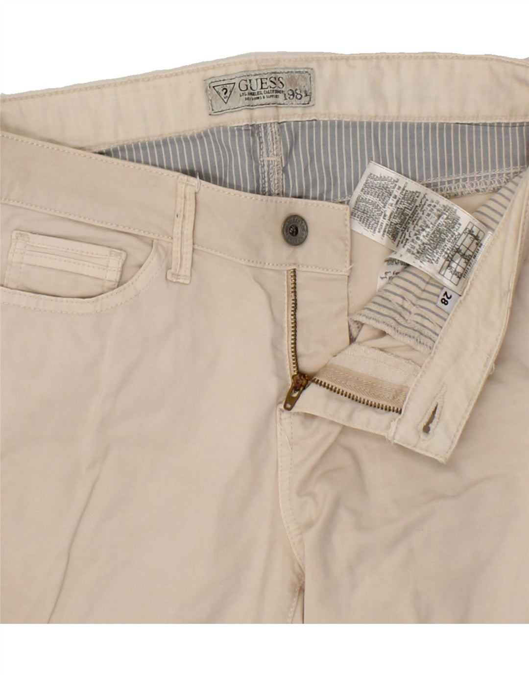 GUESS Womens Slim Casual Trousers W28 L27  Beige Cotton Vintage Guess and Second-Hand Guess from Messina Hembry 