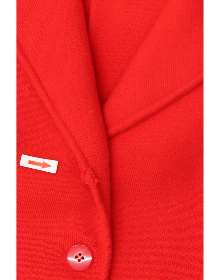 Jaqueta blazer feminina vintage tricotada com 2 botões Reino Unido 14 caxemira vermelha média