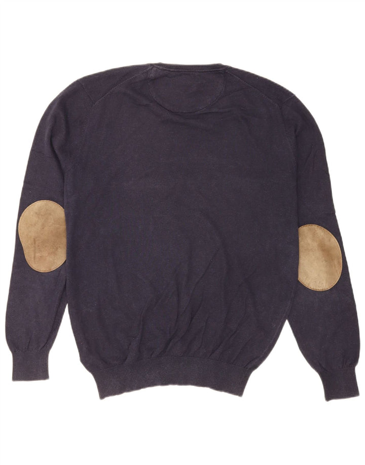 Suéter masculino Massimo Dutti com decote em V grande algodão azul marinho