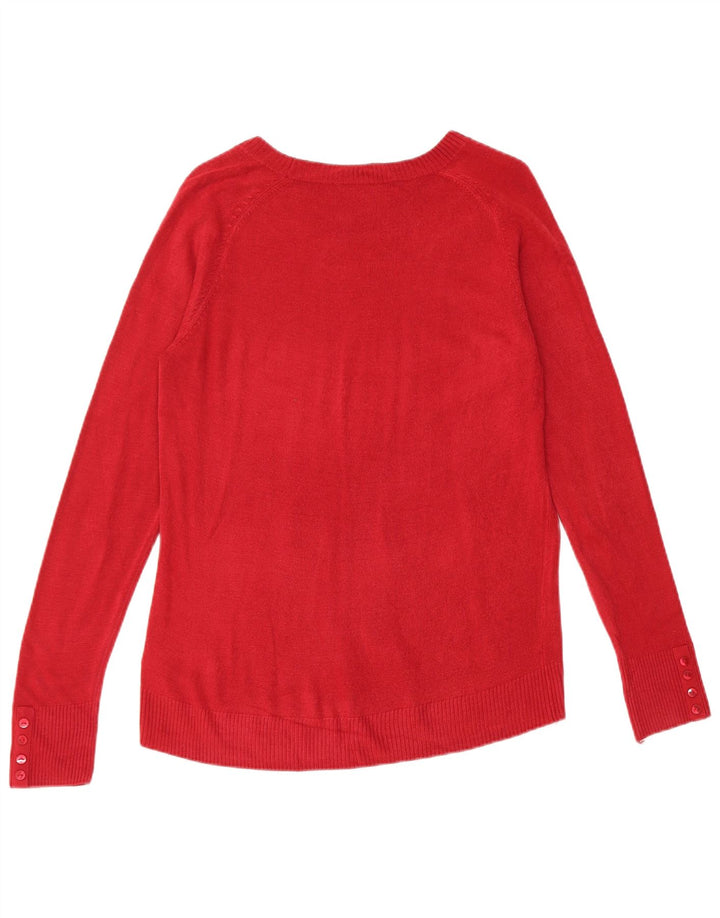 Suéter feminino Marks & Spencer com gola canoa Reino Unido 14 acrílico vermelho médio