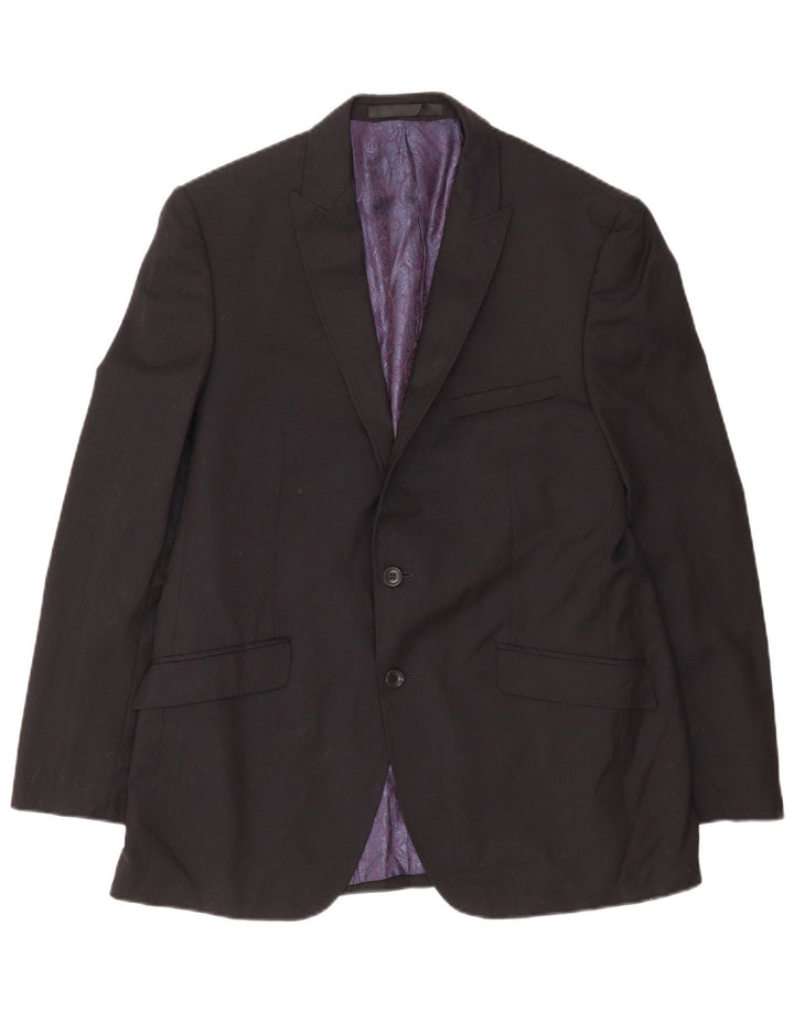 Jaqueta blazer masculina Marks & Spencer Autograph 2 botões Reino Unido 42 XL lã preta