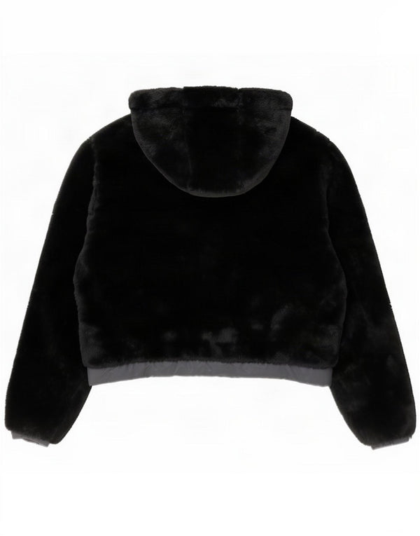 Ellesse Jaqueta bomber feminina com capuz grande e capuz Teddy Bear Reino Unido 8 pequena preta
