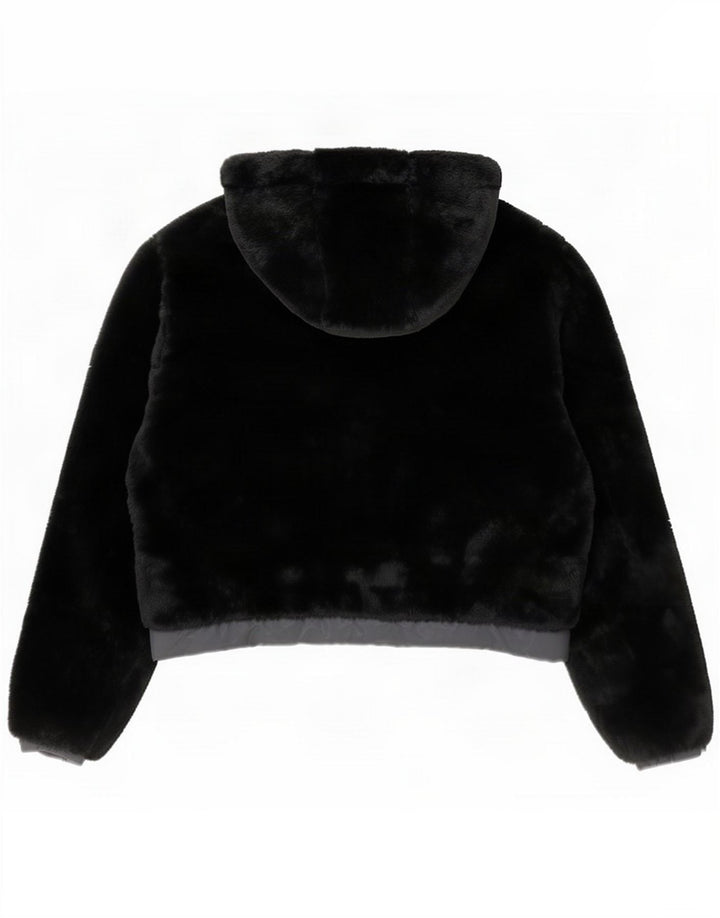 Ellesse Jaqueta bomber feminina com capuz grande e capuz Teddy Bear Reino Unido 8 pequena preta