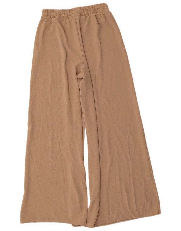 Calça feminina Zara cintura alta com perna larga pequena W27 L30 cáqui poliéster