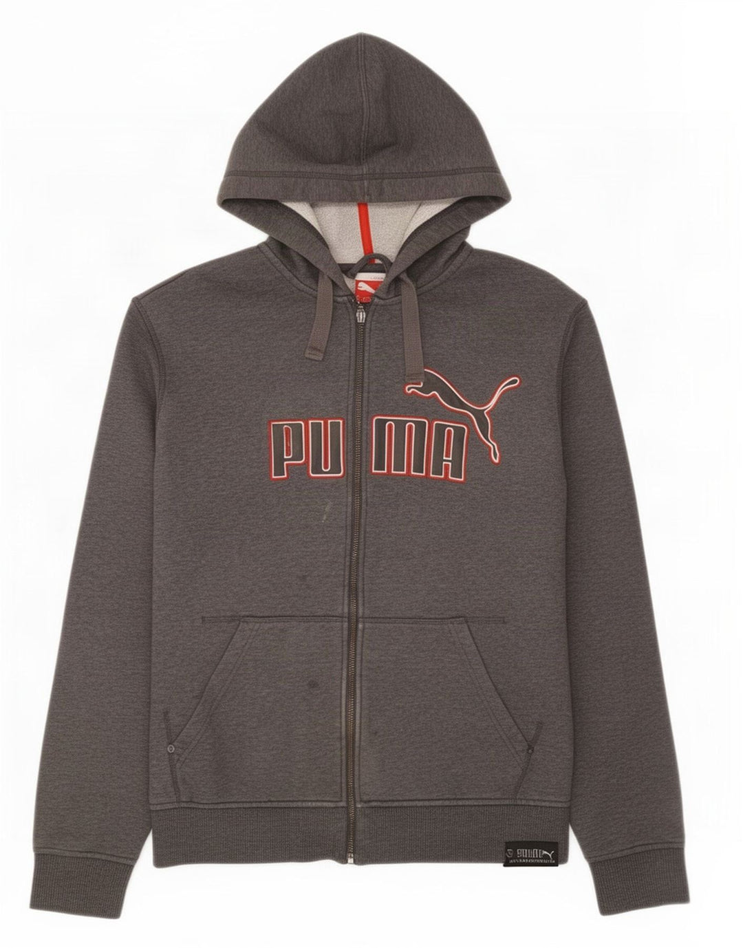 Suéter Puma masculino com capuz e zíper gráfico cinza médio algodão