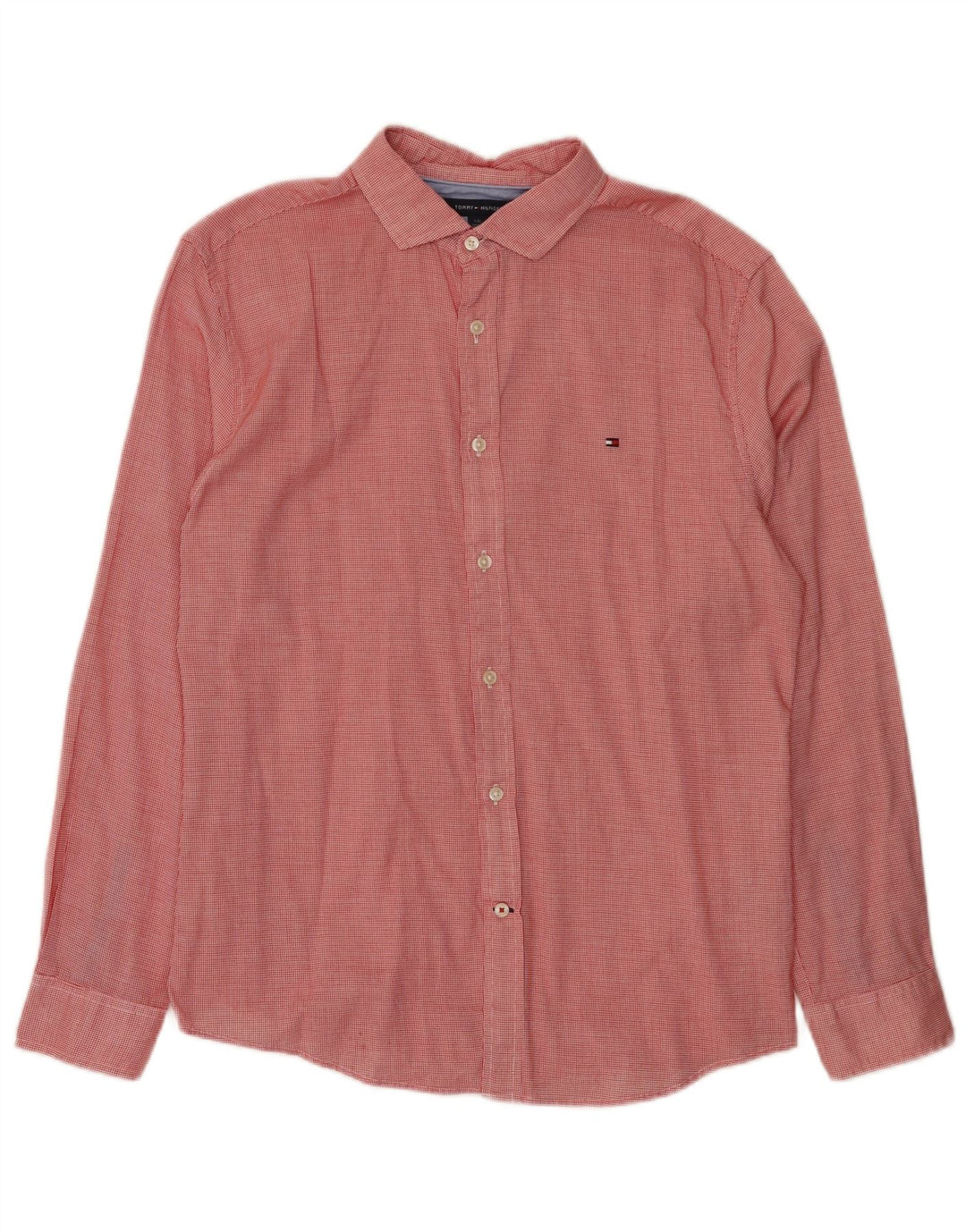 Camisa masculina Tommy Hilfiger Mauritius grande xadrez vermelho algodão
