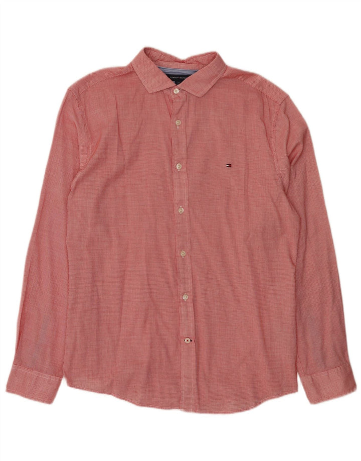 Camisa masculina Tommy Hilfiger Mauritius grande xadrez vermelho algodão