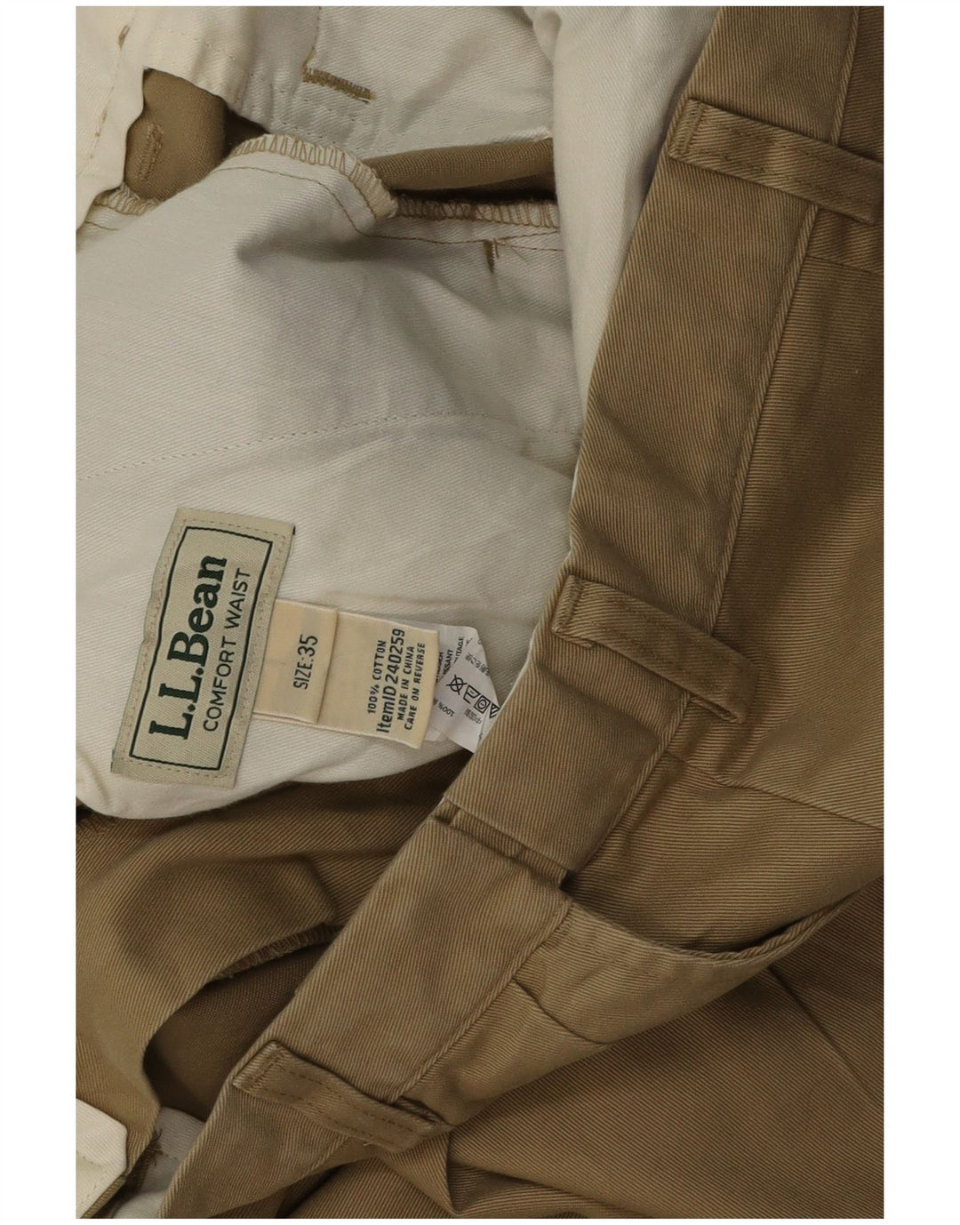 L.L.Bean Mens Pegged Chino Shorts W35 Grande Algodão Cáqui