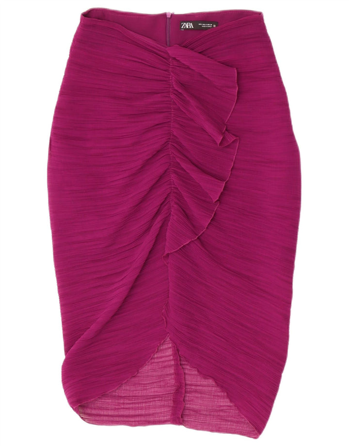 Zara Saia midi feminina de cintura alta pequena W26 poliéster roxo
