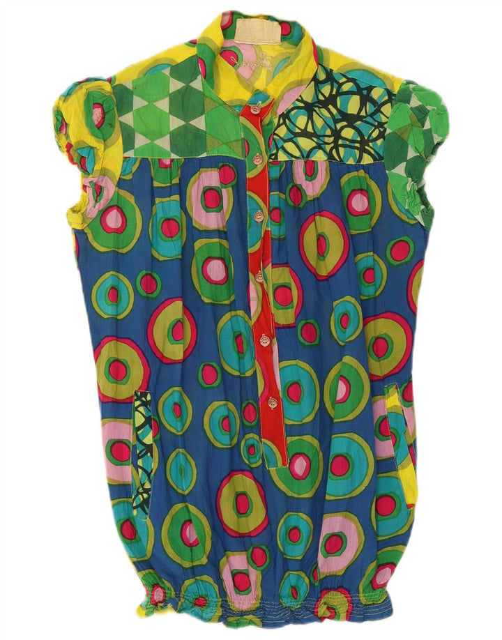 Blusa feminina DESIGUAL UK 10 pequena algodão geométrico multicolorido