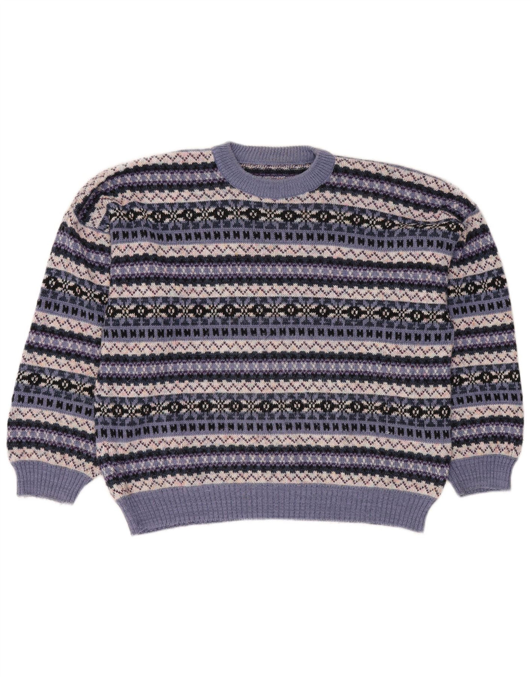 Suéter feminino vintage com gola redonda UK 18 XL multicolorido Fair Isle