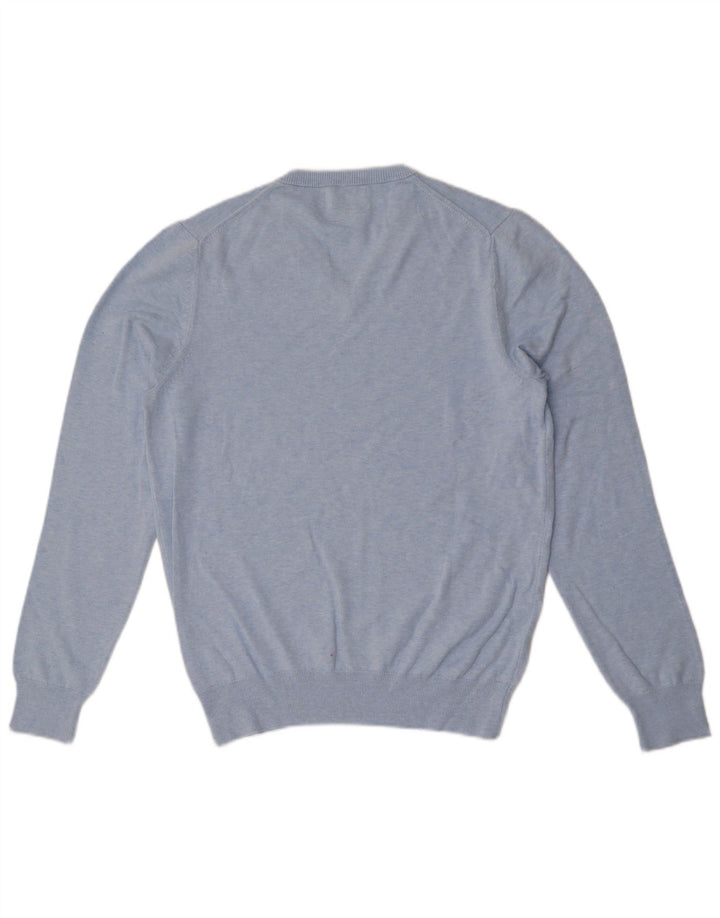 Suéter masculino Marks & Spencer com decote em V de algodão azul médio