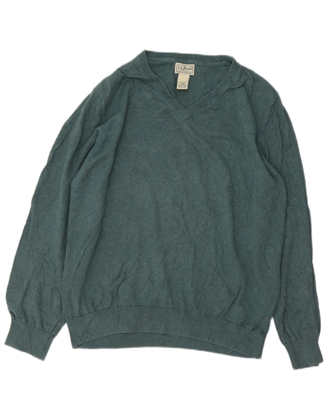 L.L.Bean Suéter masculino com decote em V grande algodão verde