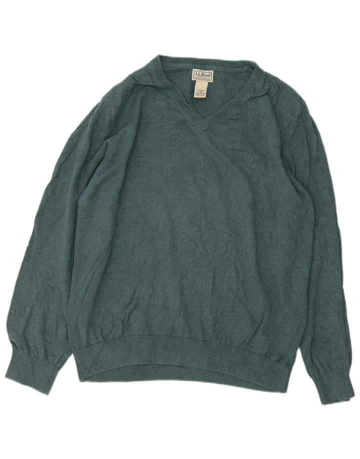 L.L.Bean Suéter masculino com decote em V grande algodão verde