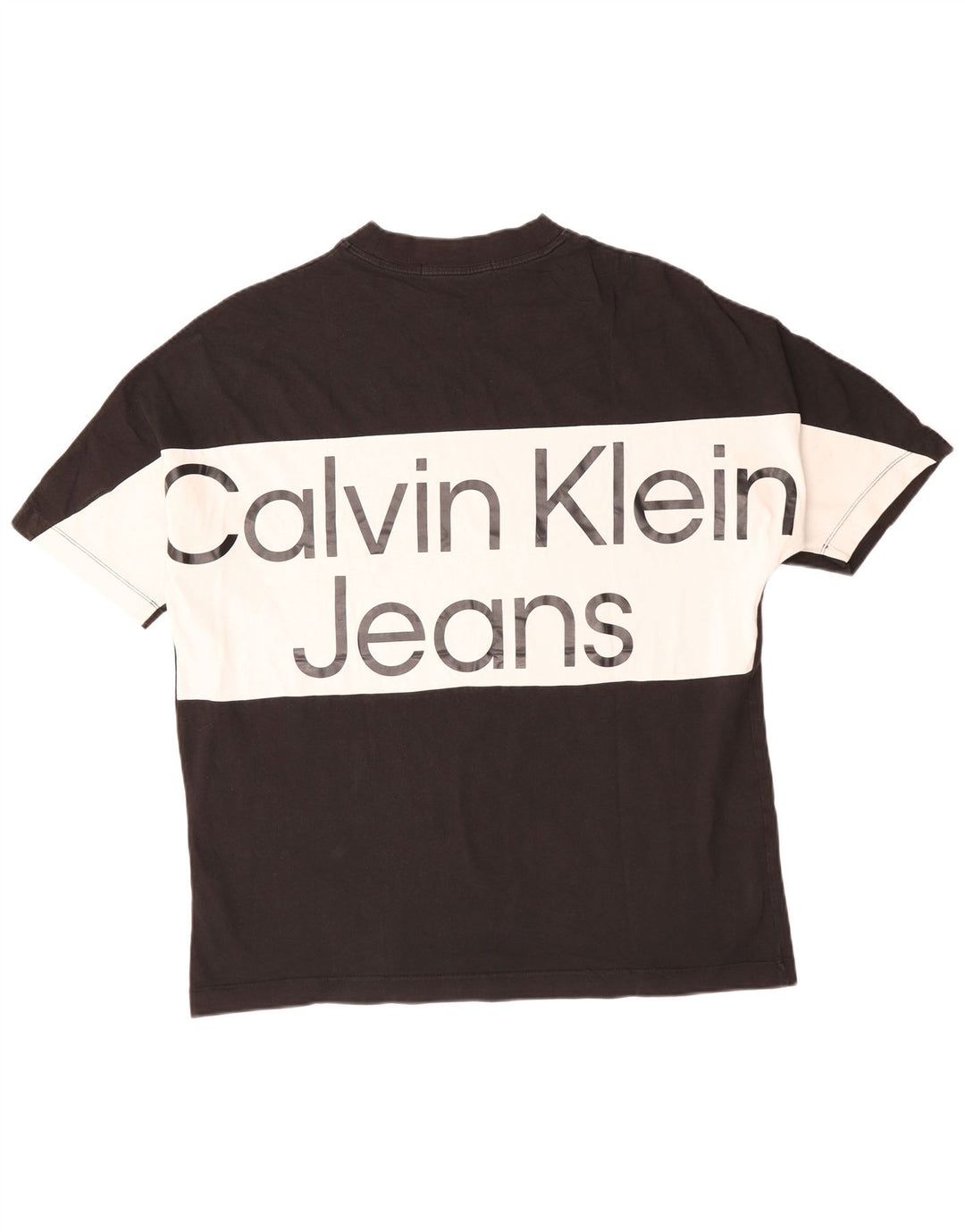 CALVIN KLEIN JEANS Camiseta masculina gráfica Top XL preto colorblock algodão