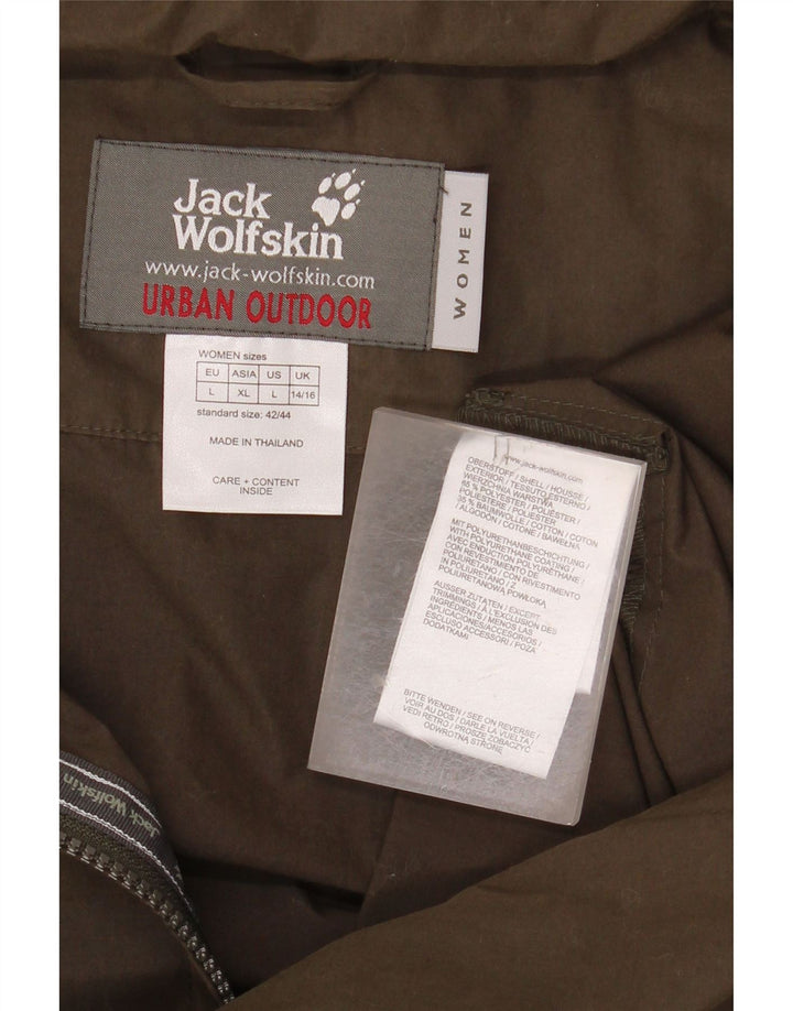 Jaqueta corta-vento feminina JACK WOLFSKIN Reino Unido 14/16 grande poliéster cáqui