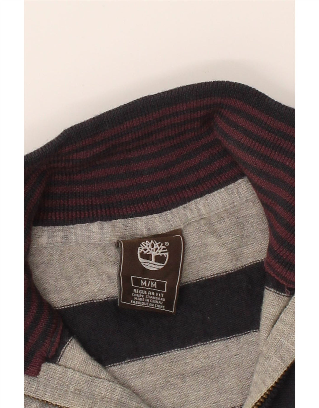 TIMBERLAND Mens Regular Fit Zip Neck Jumper Sweater Medium Grey Striped Vintage Timberland and Second-Hand Timberland from Messina Hembry 