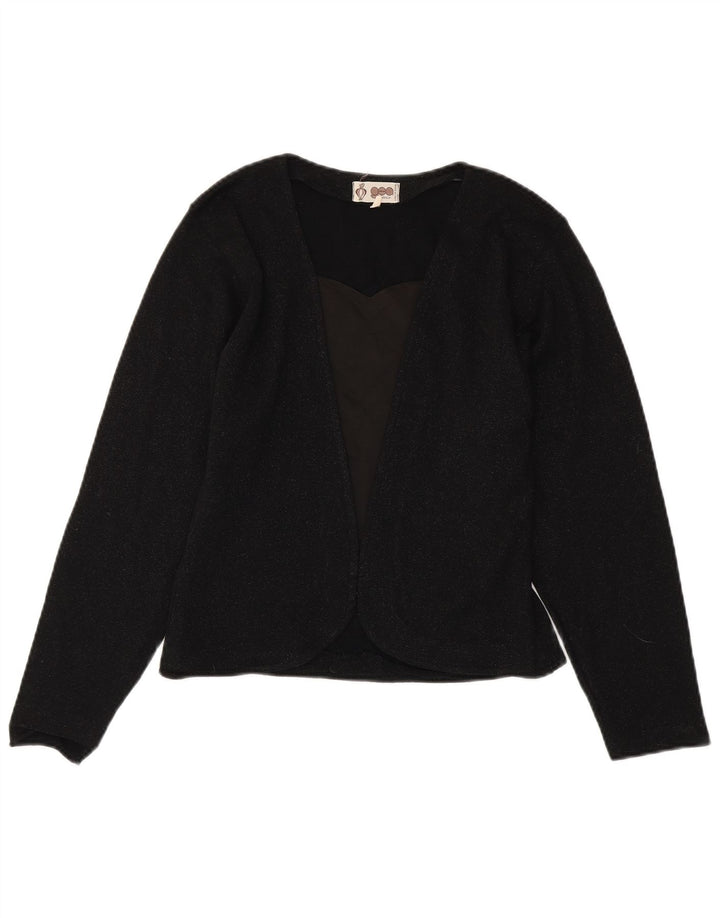 Suéter cardigã aberto feminino vintage IT 44 lã virgem preta média