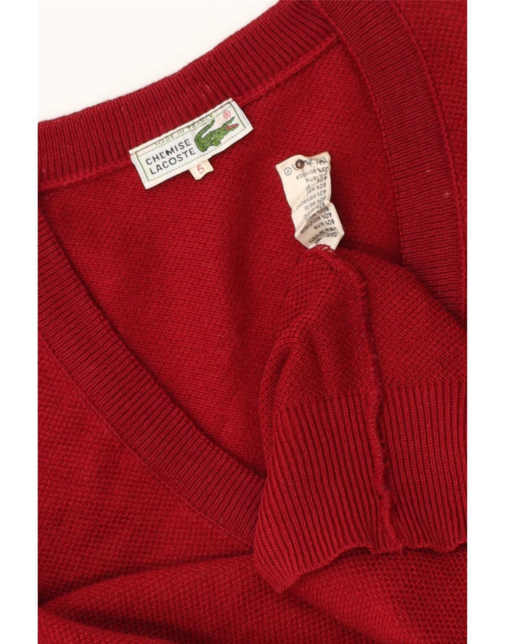 Suéter masculino Lacoste com decote em V tamanho 5 grande lã vermelha