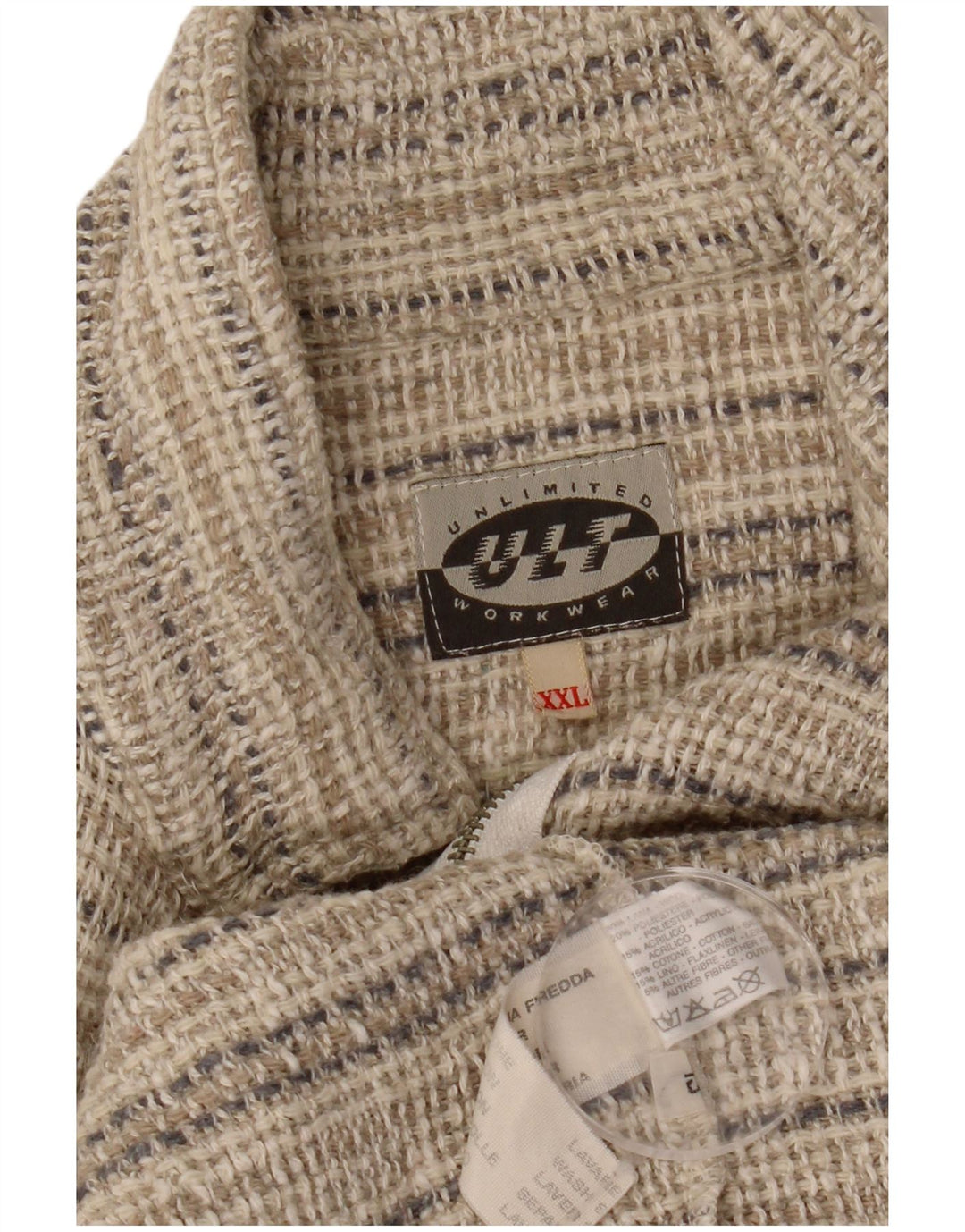 Jaqueta bomber gráfica masculina VINTAGE UK 44 2XL lã listrada bege