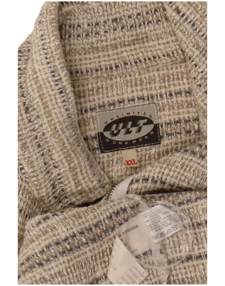 Jaqueta bomber gráfica masculina VINTAGE UK 44 2XL lã listrada bege