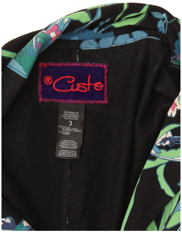 Blazer feminino Custo Barcelona com 2 botões tamanho 3 XS preto floral algodão