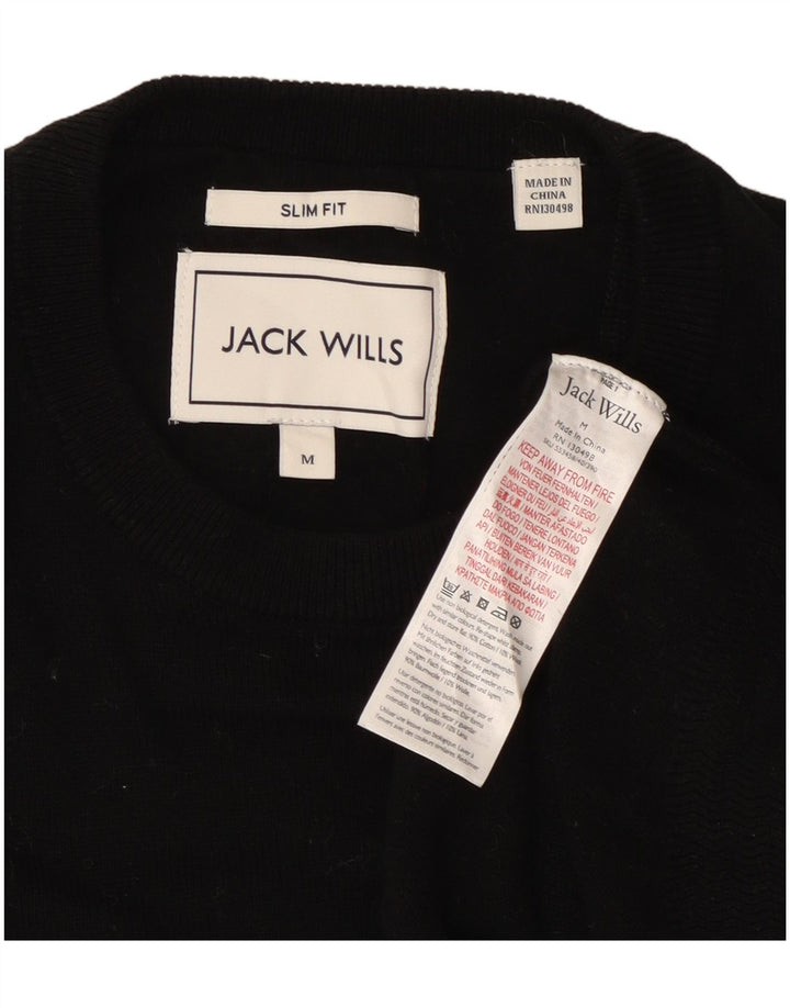 Jack Wills Suéter masculino slim fit com gola redonda, algodão preto médio