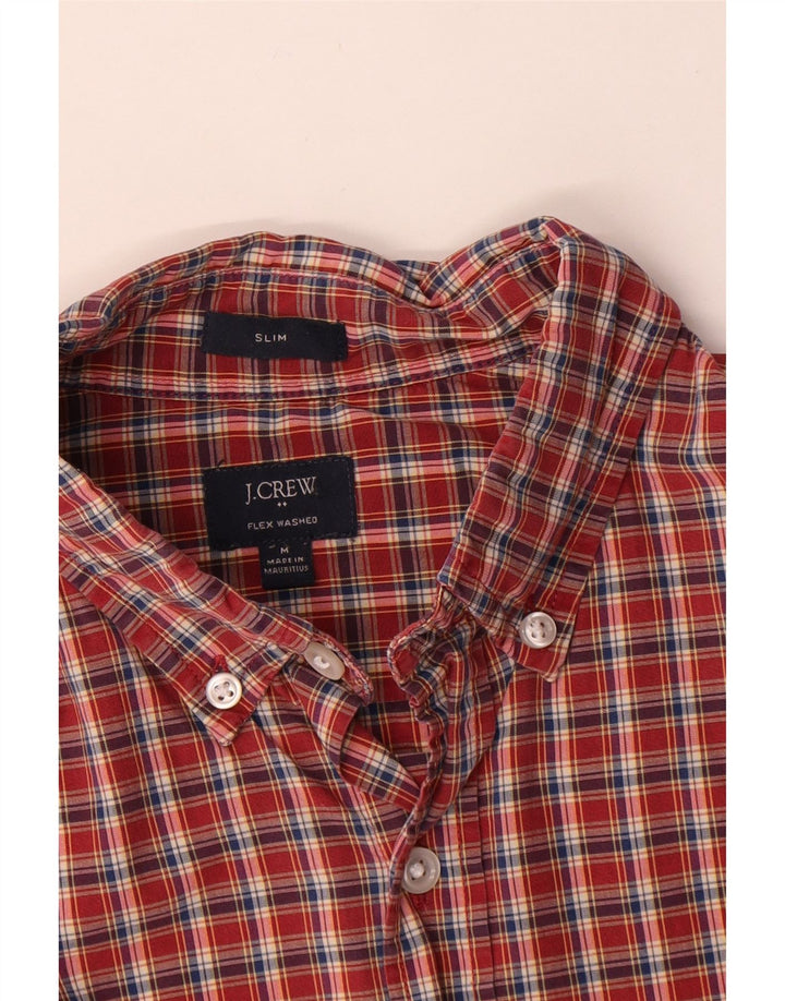 Camisa masculina slim fit J. CREW de algodão xadrez vermelho médio