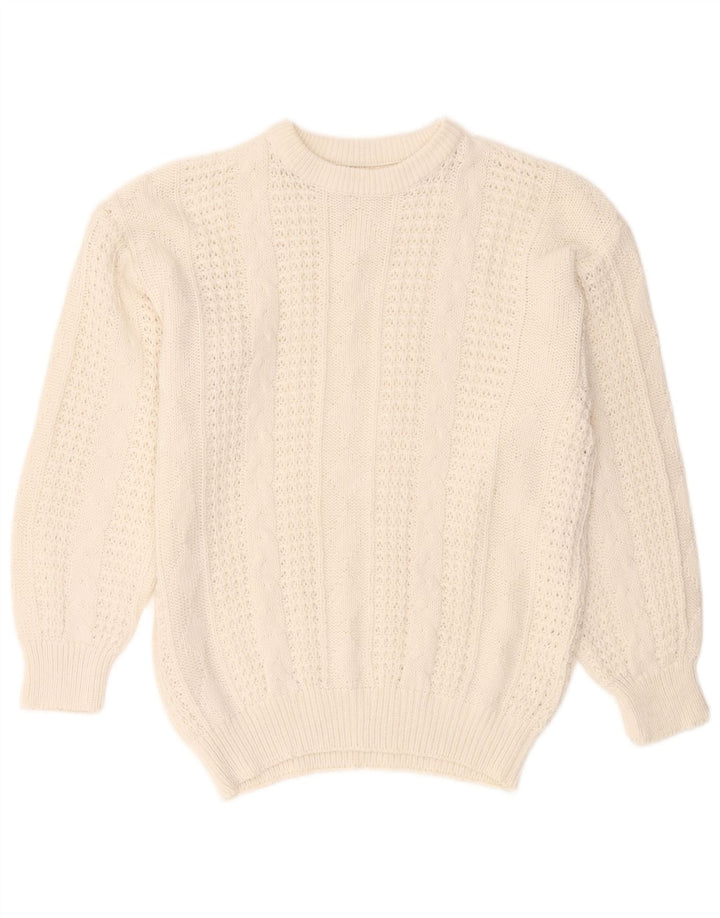 Suéter feminino VINTAGE com gola redonda grande Reino Unido 10/12 médio branco