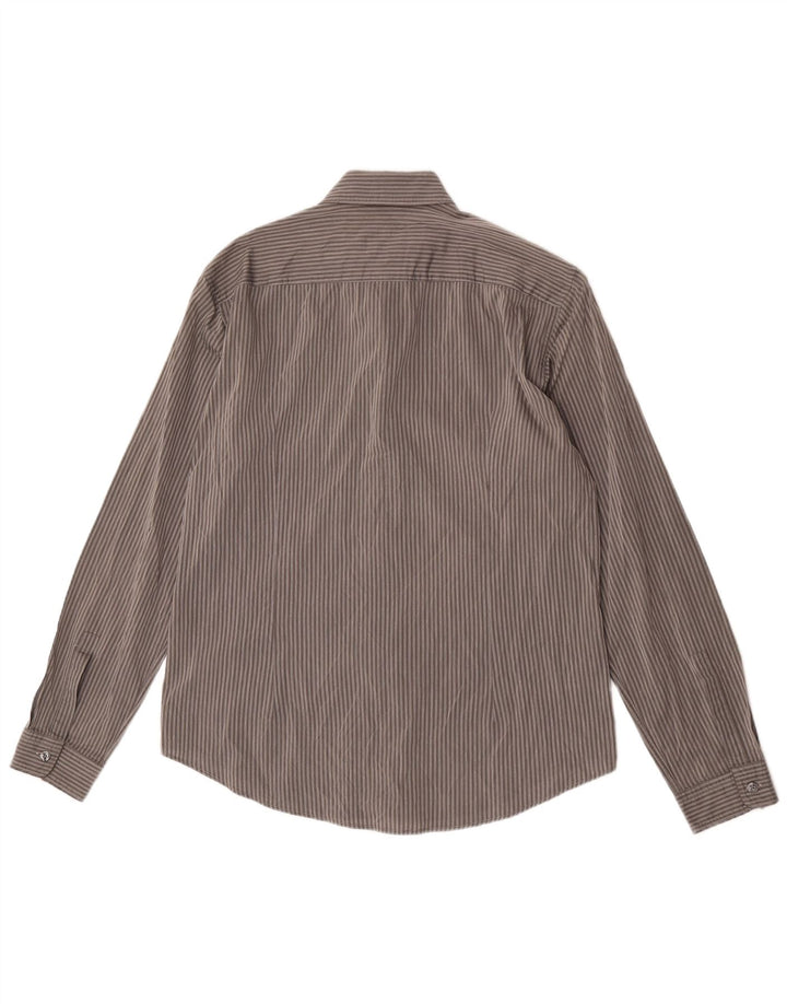 Camisa masculina Hugo Boss Slim Fit cinza médio risca de giz algodão