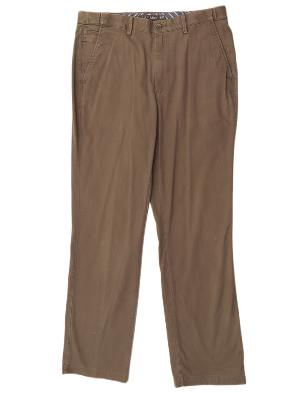 Calça chino reta masculina Marks & Spencer W34 L31 algodão bege