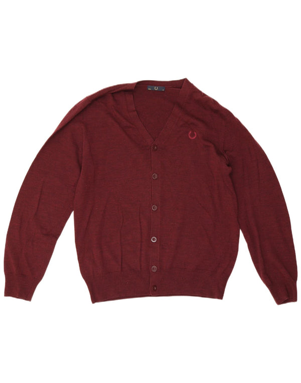 Suéter cardigã masculino Fred Perry médio lã cor de vinho