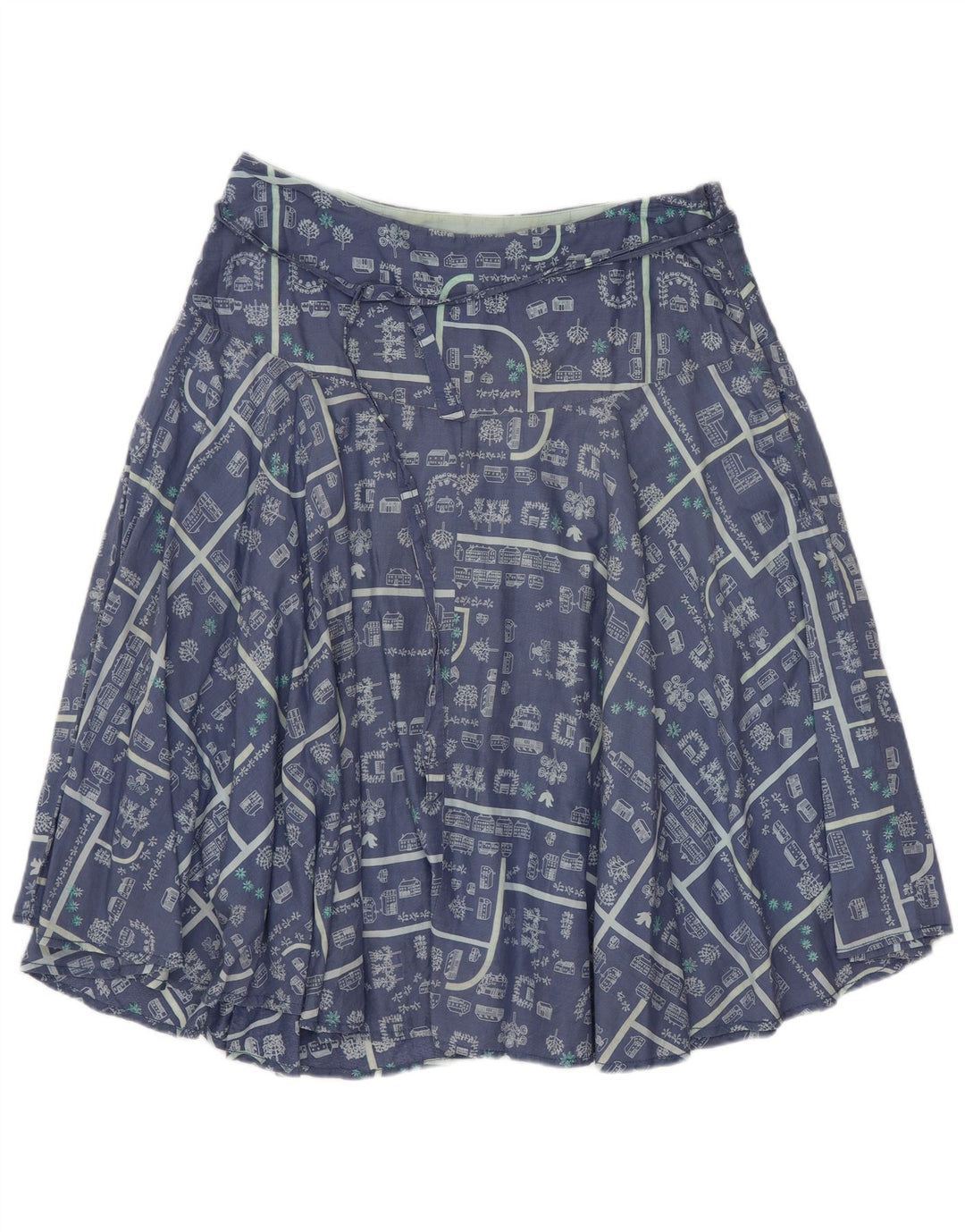 Saia feminina com estampa gráfica White Stuff UK 12 médio W30 algodão azul
