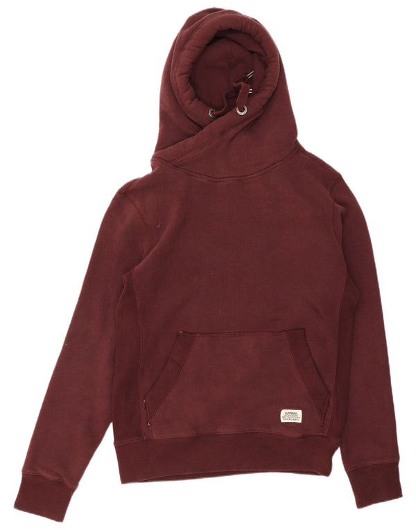 Suéter com capuz feminino Superdry UK 12 médio algodão borgonha