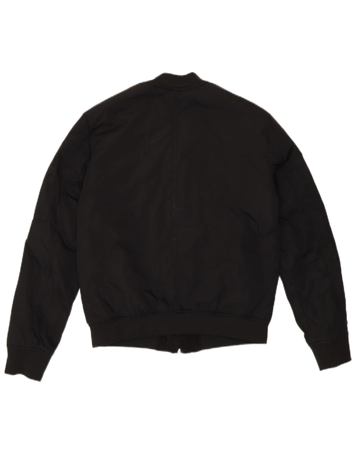 Zara Womens Loose Fit Bomber Jacket UK 4 XS Preto Poliéster Moderno