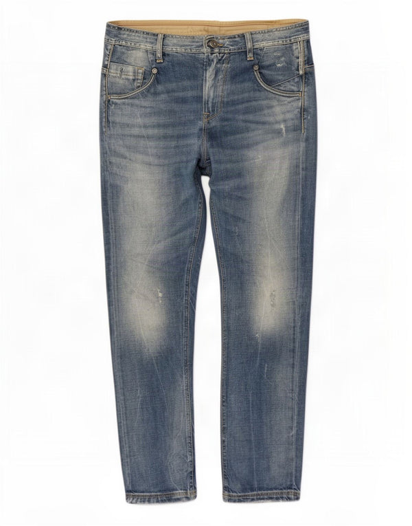 Meltin' Pot Mens Acid Wash Slim Jeans W31 L32 Algodão Azul